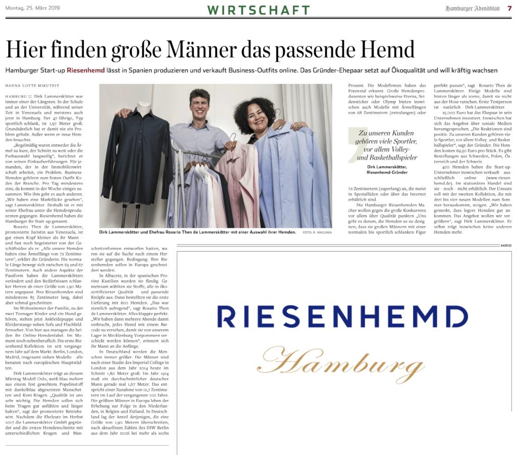 Hamburger Abendblatt - Artikel RIESENHEMD Hamburg